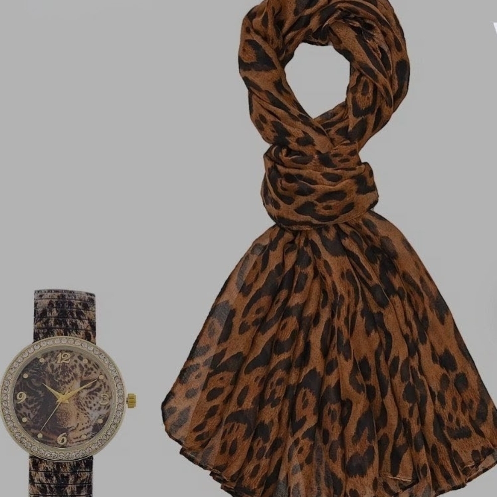 Strada Leopard Print Watch and Scarf Set